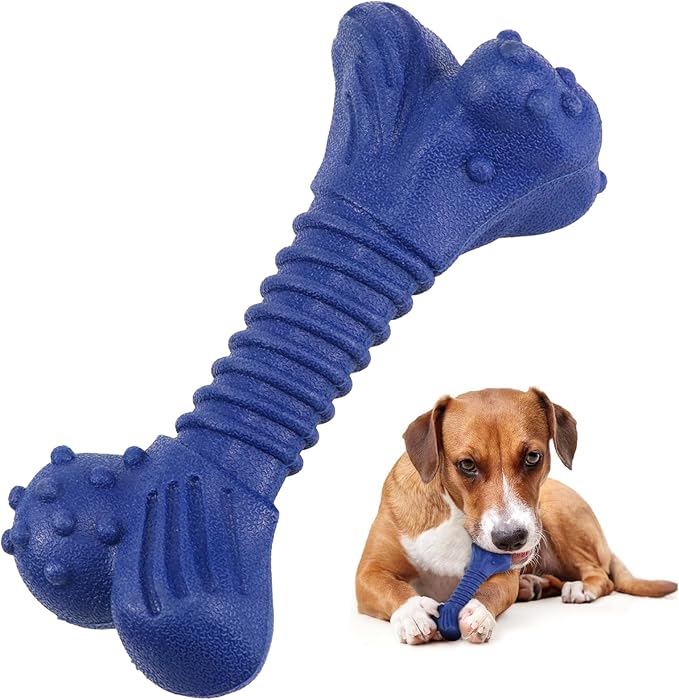 Dog Toys for Aggressive Chewers, Indestructible Chew Toys for Medium Large Dogs,Durable Rubber Dog Bones with Beef Flavor, Tough Dental Toy for Boredom Relief (Blue)-PurrikoPets