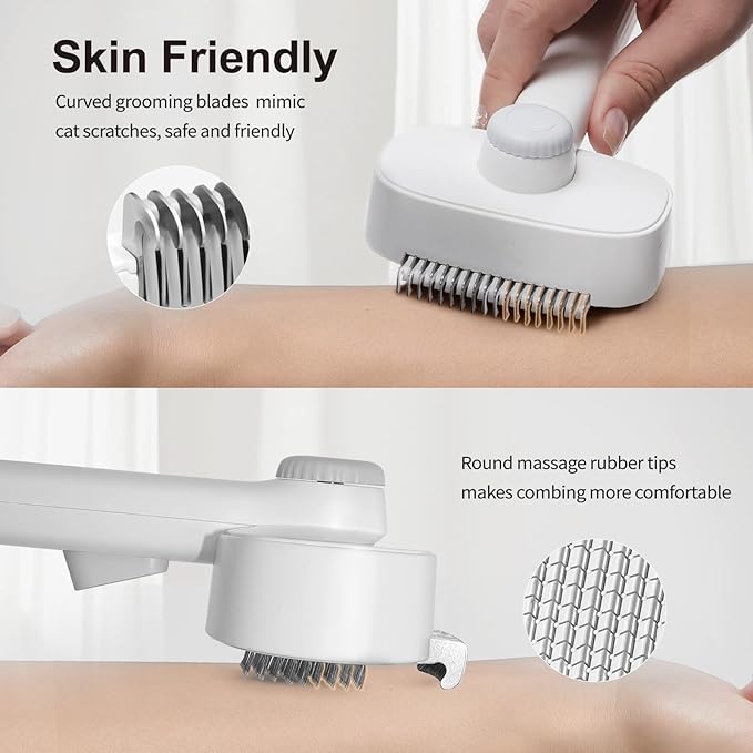 2-in-1 Deshedding Brush & Dematting Comb for Cats, Cat Brush for Long Haired Cats, Effectively Removes Matted Fur & Tangles, White-PurrikoPets