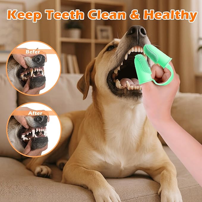 Dog Toothbrush, Dogs Tooth Brushing Kit, Cat Tooth Brush for Small to Large Dogs & Puppies, 2Pack Double Finger Toothbrush for Dog Teeth 360 Cleaning & Dental Care-PurrikoPets