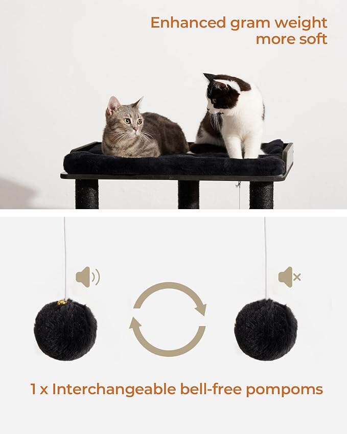 FourFurPets 26.7in Cat Tree Tower Condo, Cat Scratch Posts for Indoor Cats, Big Plate, Three 23.6in Full Sisal Scratching Posts, Black-PurrikoPets