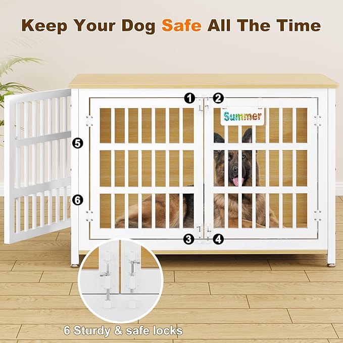 EasyCom Heavy Duty Dog Kennel Indoor with Name Tag, XXL Dog Crate Furniture for Large Dogs, Double-Doors Sturdy Dog Cage for Anxiety Dog, Decorate House as TV Stand, End Table, Bedside Table-PurrikoPets