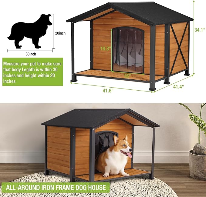 Dog House Outdoor & Indoor Unique All-Around Iron Frame Dog Kennel for Winter with Raised Feet for Small & Medium & Large Dogs,Weatherproof Roof (41.6 “L×41.4”W×34.1“H)-PurrikoPets