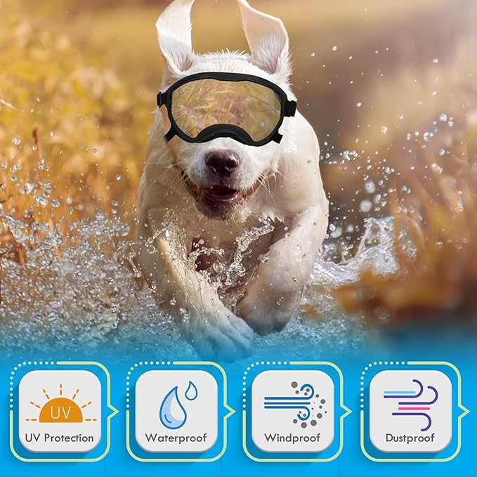 Dog Goggles for Large Dogs, UV Wind Dust Fog Protection, Soft Frame Adjustable Dog Sunglasses, Summer Driving & Winter Snow Eyewear, Tactical Pet Glasses with Elastic Strap (Black)-PurrikoPets