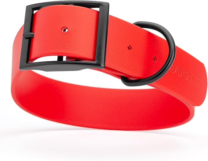 Dogline Biothane Waterproof Dog Collar Strong Coated Nylon Webbing with Black Hardware Odor- Proof for Easy Care Easy to Clean High Performance Fits Small Medium or Large Dogs, Cherry Red-PurrikoPets