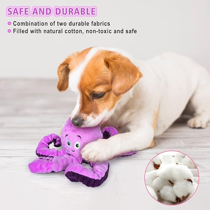 Dog Squeaky Toys Octopus - Tough Plush Large Medium & Small Dog Toys - Stuffed Animals Puppy Toys - Funny Cute Dog Toy for Dog Birthday Presents (Octopus Purple)-PurrikoPets