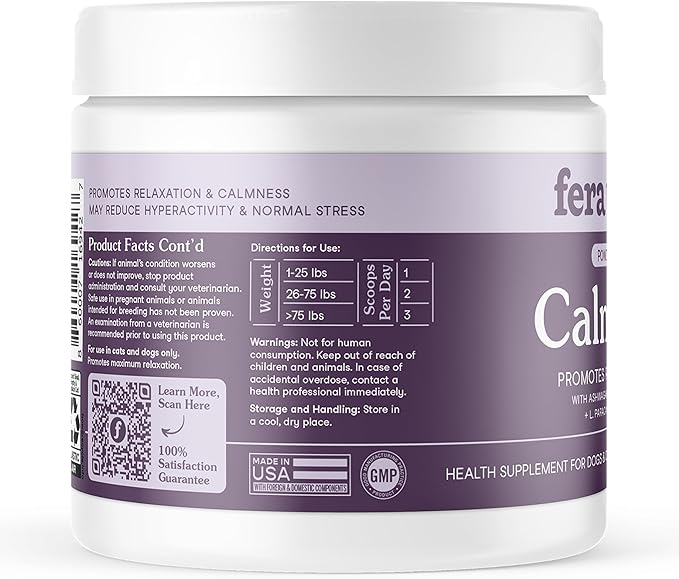 Fera Pets Calming Supplement for Dogs & Cats with Probiotics, L-Theanine, and Ashwagandha - Supports Anxiety Relief - Promotes Relaxation - 60 Scoops-PurrikoPets