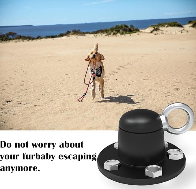 Dog Tie Out Stake Anchor, 360° Swivel Dog Tie Out Cable Runner for Yard Camping (Black)-PurrikoPets