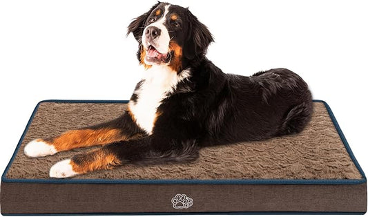 EMPSIGN Dog Bed Mat 47 Inch Reversible Warm & Cool,Washable Dog Crate Bed with Egg Crate Foam Support, Pet Sleeping Mat for Large Medium Small Dogs, Fluffy Kennel Pad(Brown)-PurrikoPets