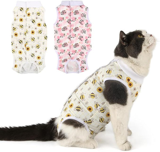 2 Packs Cat Surgery Recovery Suit Surgical Clothes Abdominal Wounds Anti-Licking Cat Bodysuit Onesie Substitute E-Collar& Cone-PurrikoPets