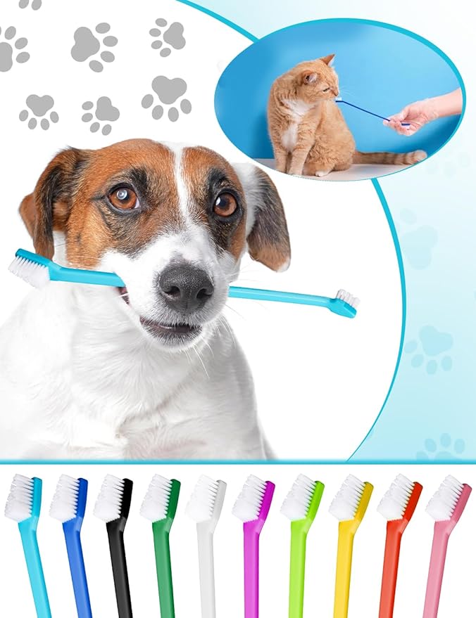 300 Pcs Dog Toothbrush Kit, Dual-Headed Toothbrush for Dogs & Cats, 10 Colors-PurrikoPets