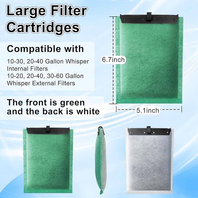 driamor 10 Pack Large Filter Cartridges Compatible with Whisper Filters 20i/40i IQ20/30/45/60 PF20/30/40/60, Aquarium Filter Cartridge Replacement Assembled Compatible with ReptoFilter 125GPH-PurrikoPets