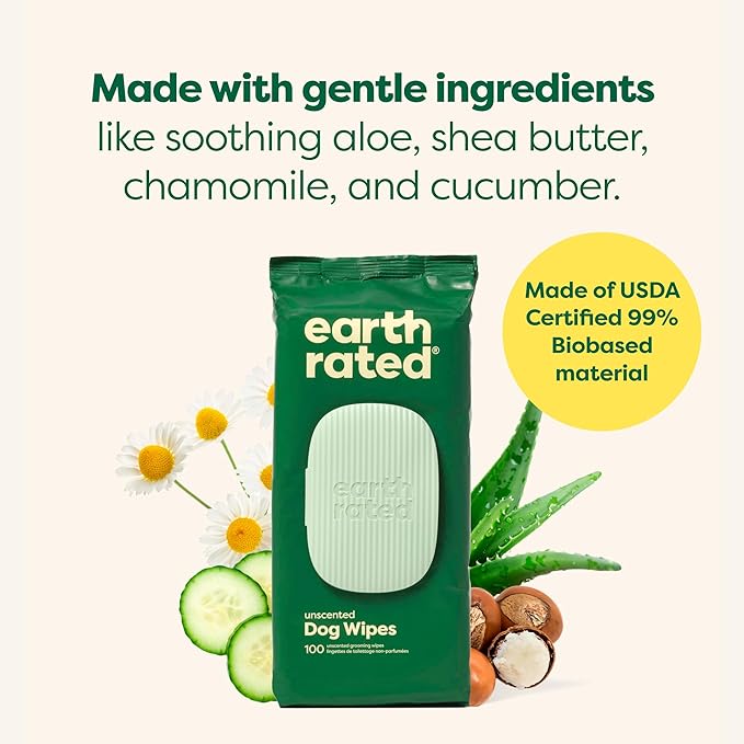 Earth Rated Pet Wipes for Dogs and Cats, Hypoallergenic, Cleaning and Hydrating, for Grooming Paws, Body and Butt, Unscented, 400 Count-PurrikoPets