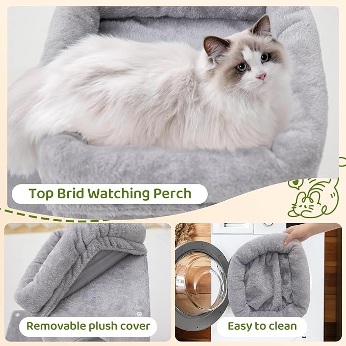 24inch Tall cat Tree with 2 cat condo and Mouse Toy Cozy Small cat Tower with Scratching Post and Board for Kitties and Small Cats.（Light Grey）-PurrikoPets
