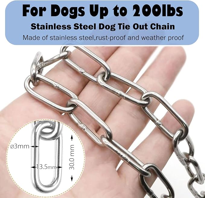 25ft Heavy Duty Chew Proof Dog Tie Out Chain Leash with Shock Absorbing Spring&Lockable Hooks-Up to 200Lbs,Use for Yard,Garden,Camping or Travel-PurrikoPets