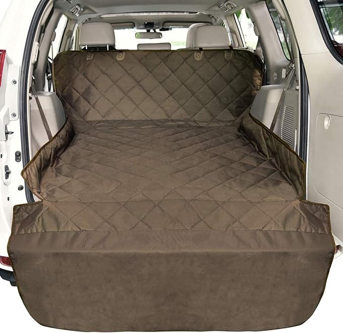 F-color SUV Cargo Liner for Dogs, Water Resistant Pet Cargo Cover Dog Seat Cover Mat for SUVs Sedans Vans with Bumper Flap Protector, Non-Slip, Large Size Universal Fit, Brown-PurrikoPets