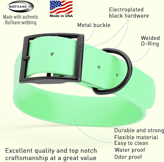 Dogline Biothane Waterproof Dog Collar Strong Coated Nylon Webbing with Black Hardware Odor- Proof for Easy Care Easy to Clean High Performance Fits Small Medium or Large Dogs, Sea Foam Green-PurrikoPets