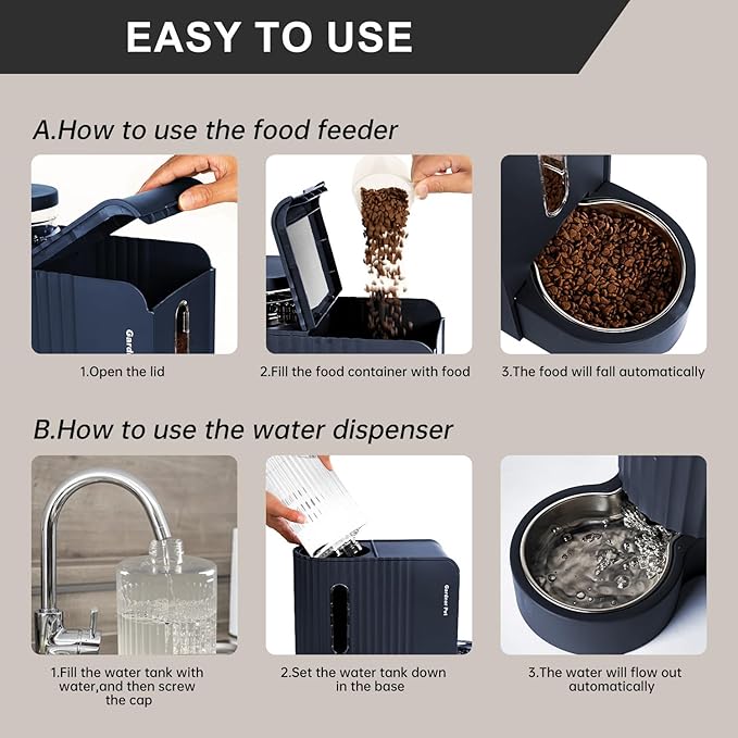 Gardner Pet Automatic Gravity Cat Food Feeder and Water Dispenser Stainless Steel Two-in-One Set Large Capacity Dispenser for Pets Dogs, Puppies, Kittens-PurrikoPets