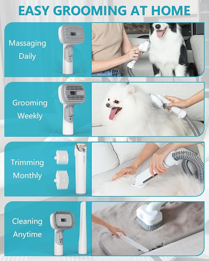 Dog Grooming Vacuum, Bawetech B2 5-in-1 Pet Grooming Kit with Dog Clipper, 11000Pa Suction | 2L Capacity | 113℉ Dryer | Low Noise Pet Hair Removal Tool Pet Supplies, 2025 Upgraded-PurrikoPets