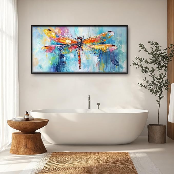 Extra Large Abstract Dragonfly Framed Wall Art for Living Room,Oversized Colorful Dragonfly Pictures Wall Decor,Teal Canvas Print Painting Modern Artwork Bedroom Office Bathroom 60L" x 30W"-PurrikoPets