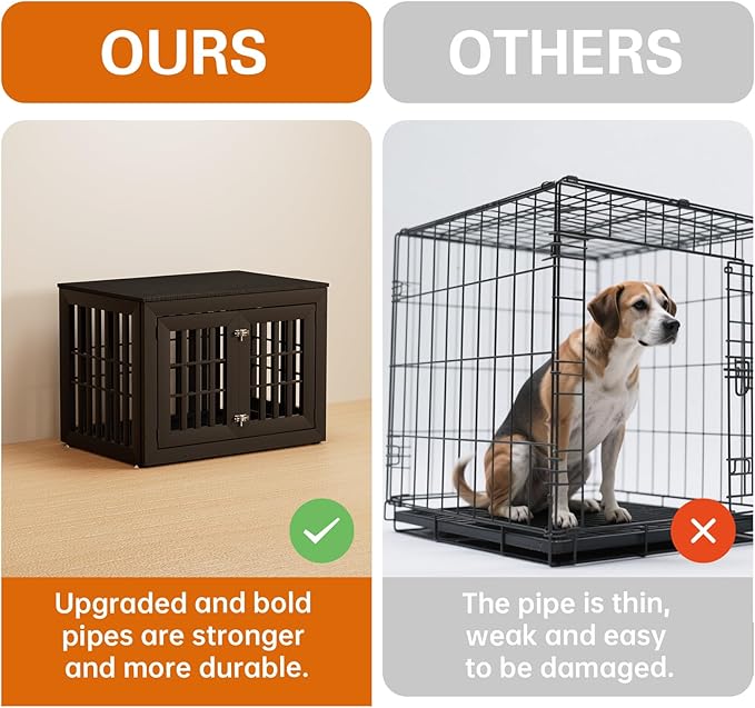 38" Heavy Duty Dog Crate Furniture for Small,Medium and Large Dogs,Rustic Wooden Dog Cage Kennel Indoor Furniture with Waterproof Top,Decorative Pet House Side End Table (Black)-PurrikoPets