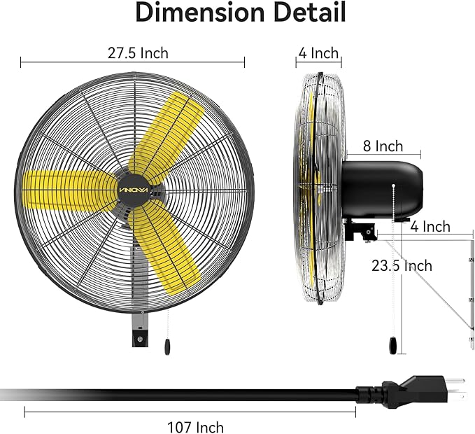 24 Inch Industrial Wall Fan Oscillating, 7800 CFM Commercial Metal Wall Mount Fans with Poweful Motor, 3 Speed, Heavy Duty Indoor for Warehouse, Workshops, and Garage, UL Listed-PurrikoPets