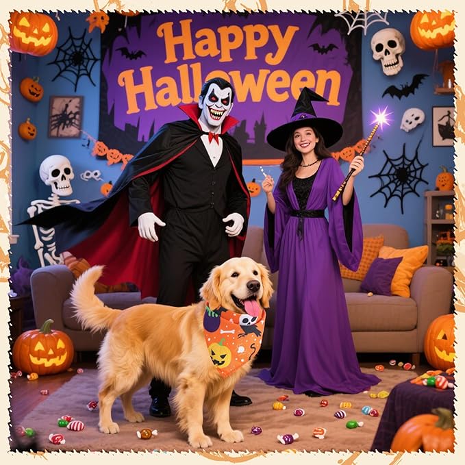 100 Pcs Halloween Dog Bandanas Bulk Pet Bibs Colorful Triangle Scarf Pet Bandanas for Medium Large Dogs Halloween Party Costume Decor-PurrikoPets