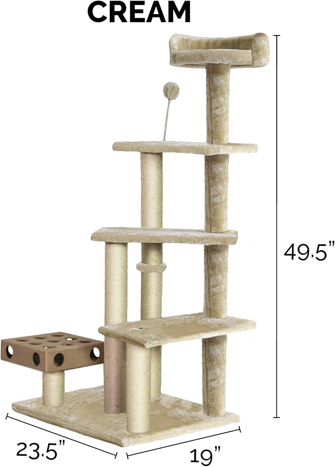 Furhaven 49.5" Tall Cat Tree for Indoor Cats, Ft. Sisal Scratching Posts, Plush Ball Toy, & Busy Box Toy - Tiger Tough Play Stairs Interactive Playground Tower - Cream, One Size-PurrikoPets