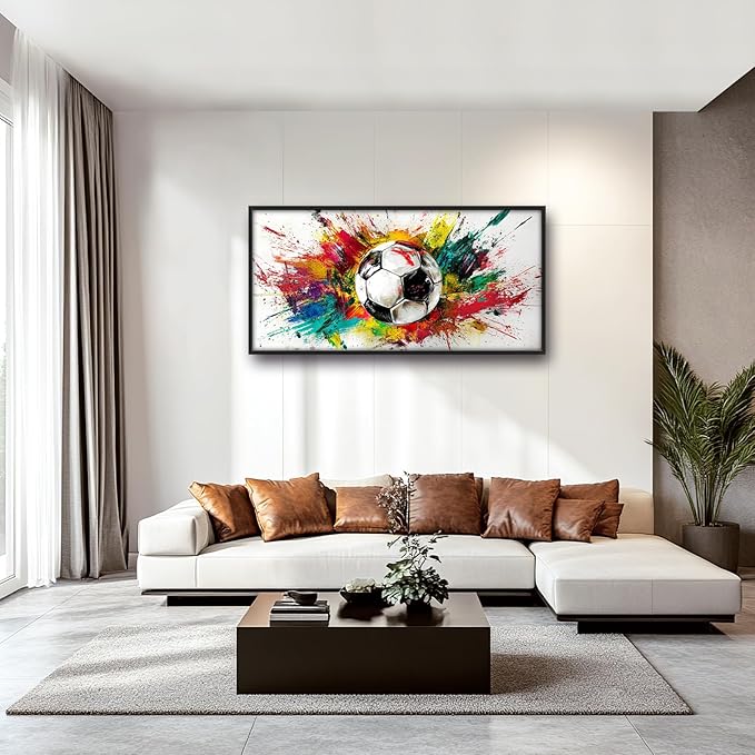 Extra Large Framed Soccer Wall Art,Oversized Colorful Graffiti Sport Ball Wall Decor Pictures for Living Room,Canvas Print Painting Modern Artwork Bedroom Office Bathroom Home Decor 60L x30W-PurrikoPets