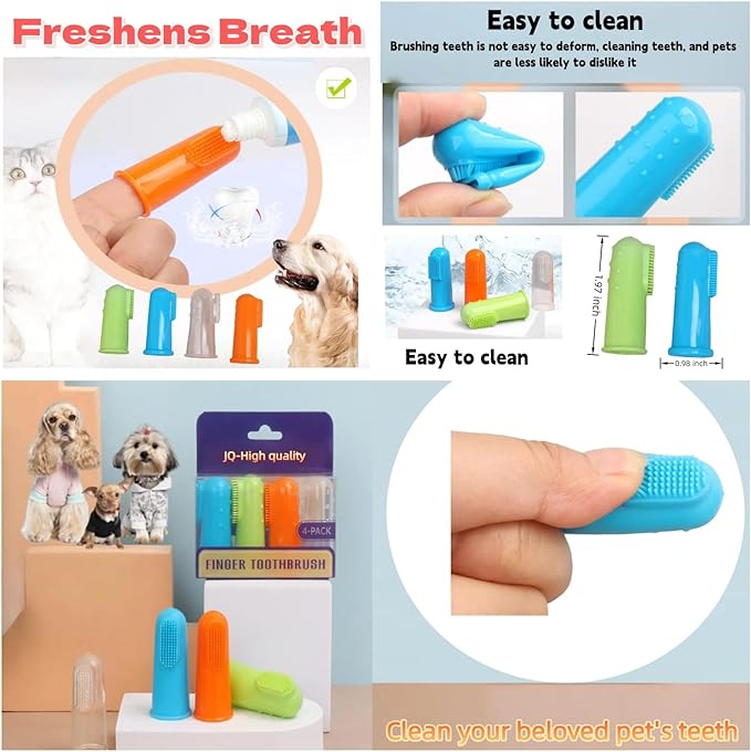 4 Pack Pet Tooth Brushing Kit – Extra Soft Finger Toothbrushes for Cats & Dogs Gentle Plaque & Tartar Removal, Freshens Breath Pain-Free Teeth Cleaning for Small to Large Pets-PurrikoPets