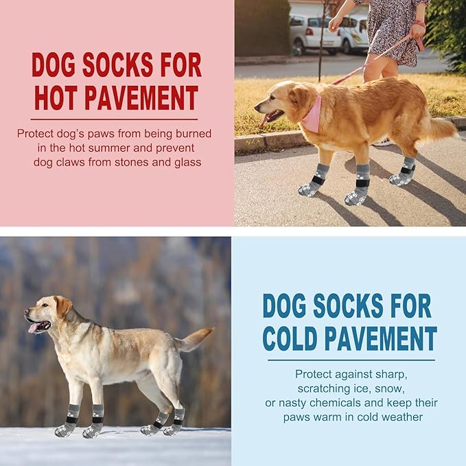 EXPAWLORER Anti Slip Dog Socks to Prevent Licking Paws, Dog Shoes for Hot Pavement, Dog Booties for Small Medium Large Senior Dogs, Traction Control Boots & Paw Protectors for Hardwood Floors-PurrikoPets