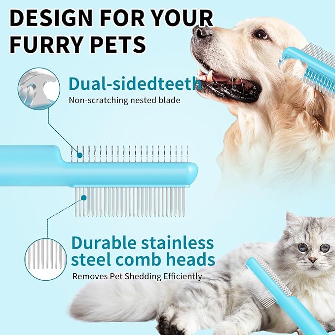 4 in-1 Pet Grooming Combo and Pet Hair Removal Soft Brush - Deshedding Dog Brush,Metal Comb for Cat and Dog,Dematting Comb,Matted Fur on Cats and Dogs-PurrikoPets