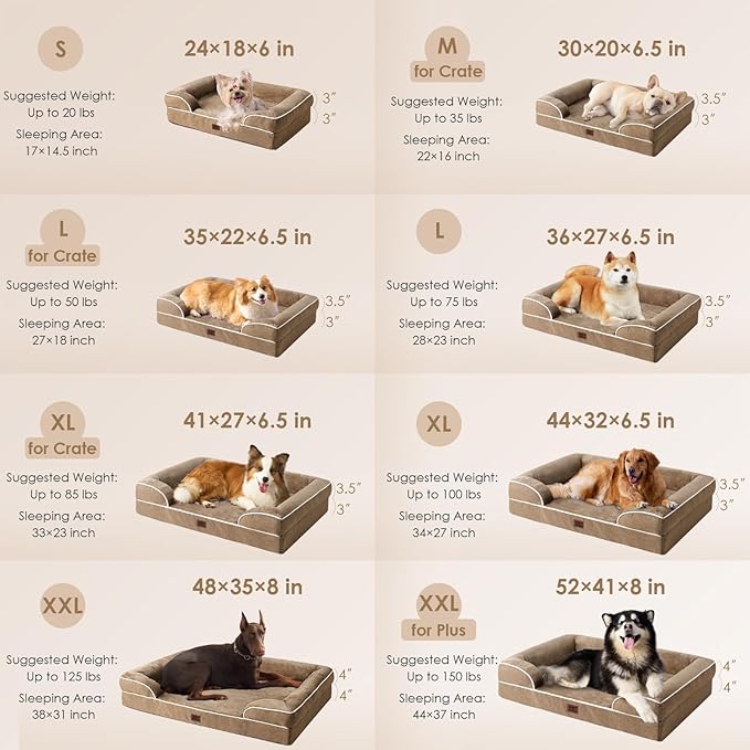 EHEYCIGA Orthopedic Dog Beds for Extra Large Dogs, Waterproof Memory Foam XXL Dog Bed with Sides, Non-Slip Bottom and Egg-Crate Foam Big Pet Couch Bed with Washable Removable Cover, Camel-PurrikoPets