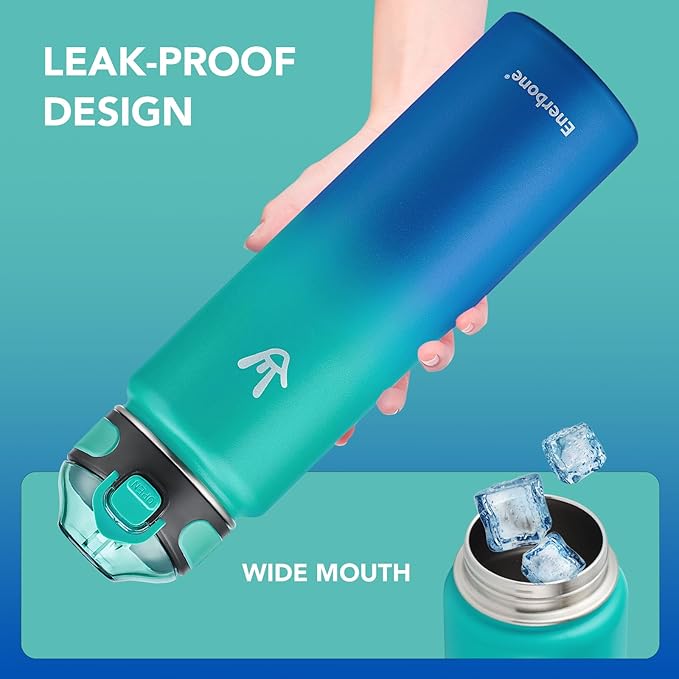 Enerbone 32 oz Insulated Water Bottle, Stainless Steel Bottle with Carrying Strap, Double-Wall Vacuum Insulation Design, Leakproof Sports Bottle with Straw, Keep Drinks Cold or Hot for Hours-PurrikoPets