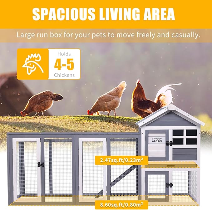 GEGURI Large Rabbit Hutch Indoor Outdoor Chicken Coop Wooden Bunny Cage with Waterproof Roof-PurrikoPets