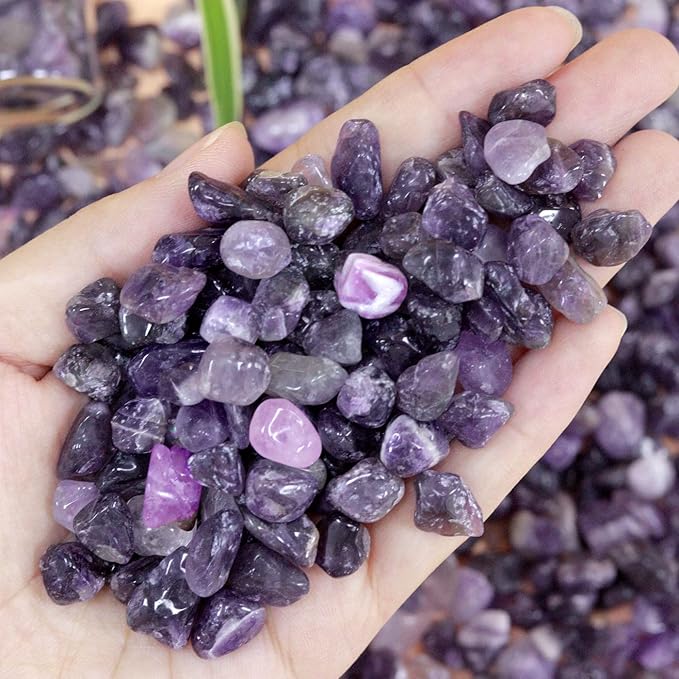 1lb Amethyst Aquarium Gravel Rocks Natural Tumbled Healing Crystal Chips Bulk Gemstones Tumbled Crushed Stones for Fountain Vase Filler Planters Decorative Fish Tank Potted Reiki Energy Balancing-PurrikoPets