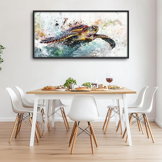 Extra Large Framed Sea Turtle Wall Art,Oversized Abstract Colorful Sea Nautical Wall Decor Pictures for Living Room,Canvas Print Painting Modern Artwork Bedroom Office Bathroom Home Decor 60L x30W-PurrikoPets