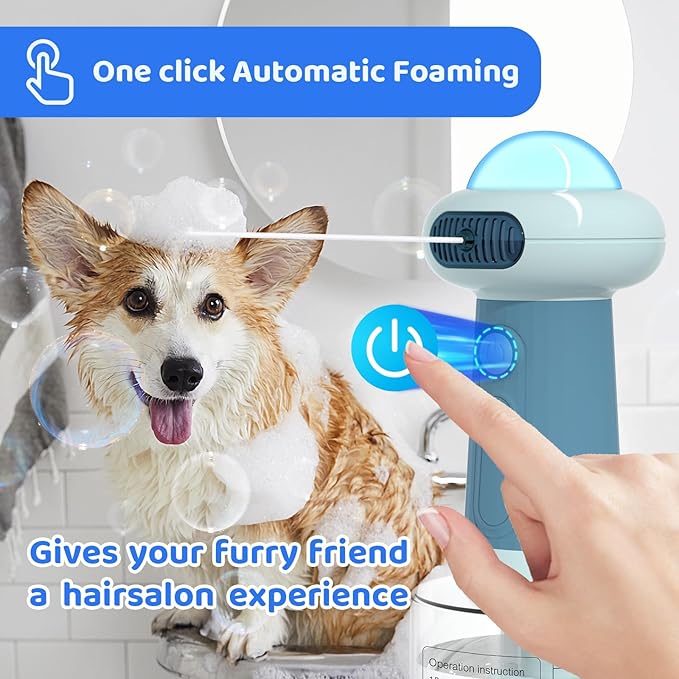 Dog Shampoo Dispenser, UFO Dog Shampoo Sprayer, Electric Foaming Shampoo Dispenser for Dog and Cat Washing, for Bathtub, Kitchen Sink, Bathroom Cleaning, Blue-PurrikoPets