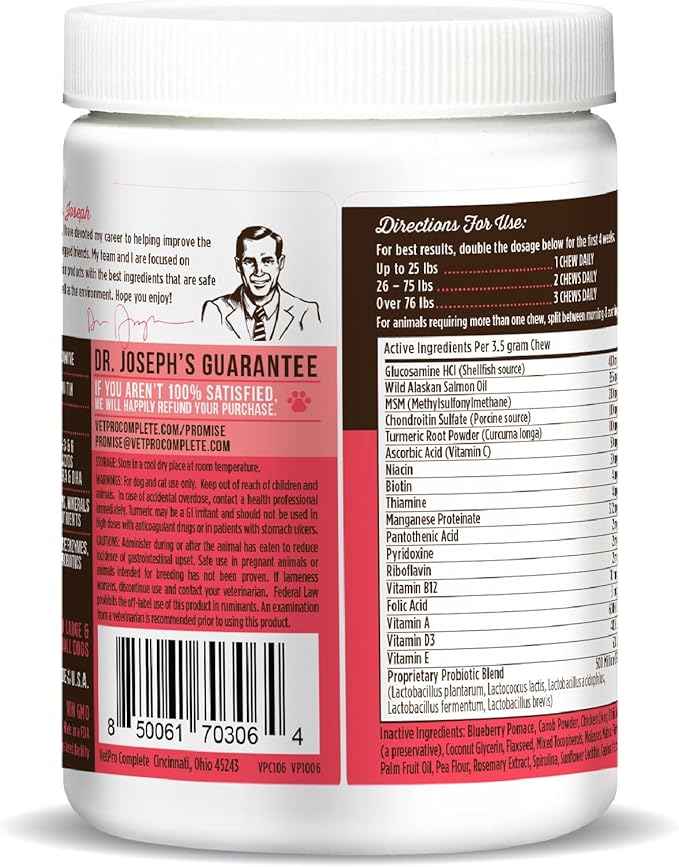 Dr. Joseph's VetPro Complete Multivitamin Dog Supplement, 120 Count (Large Dog 60 Day Supply), 5in1 Chew with Vitamins, Enzymes & Nutrients, Hip & Joint Health, Immune System & Allergy Support-PurrikoPets