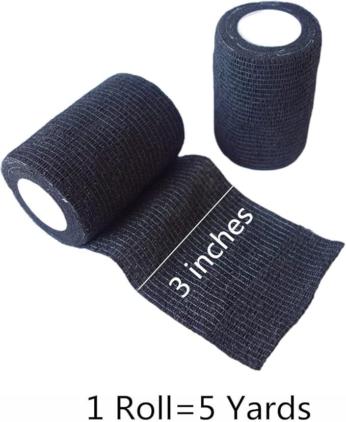 6 Pack 3" x 5 Yards Self Adhesive Bandage Wrap Breathable Cohesive Vet Wrap for Pets, Elastic Self-Adherent Tape for Sports, Wrist, Ankle (Black)-PurrikoPets