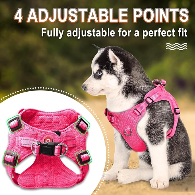 Dog Harness Step in Dog Vest Harness, Reflective Adjustable Puppy No Pull Harness Breathable Soft for Small and Medium Dogs Cats, Pink, XXS-PurrikoPets
