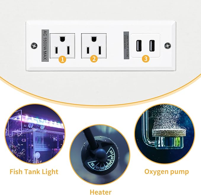 DWVO 20-29 Gallon Aquarium Stand with Power Outlets & LED Light, Cabinet for Fish Tank Accessories Storage - Metal Stand Suitable for Turtle Tank, Reptile Terrarium, 350LBS Capacity, White-PurrikoPets