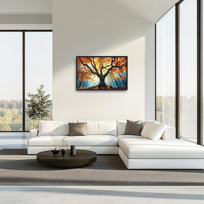 Extra Large Tree of Life Framed Wall Art for Living Room,Fall Autumn Forest Sunrise Landscape Pictures Wall Decor,Nature Canvas Print Painting Modern Artwork Bedroom Office 36L" x 24W"-PurrikoPets