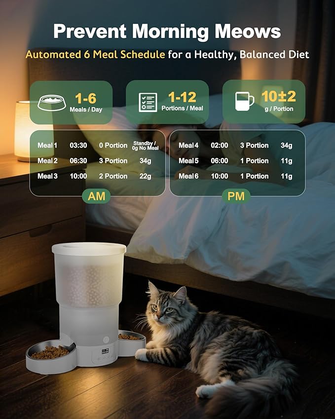 Gimars 5L Automatic Cat Feeder for 2 Cats, Programmable 1-6 Meals Cat Food Dispenser with Stainless Steel Bowl, Easy Setup, Dual Power Supply,10s Meal Call Timed Pet Feeder for Cats and Small Dogs-PurrikoPets