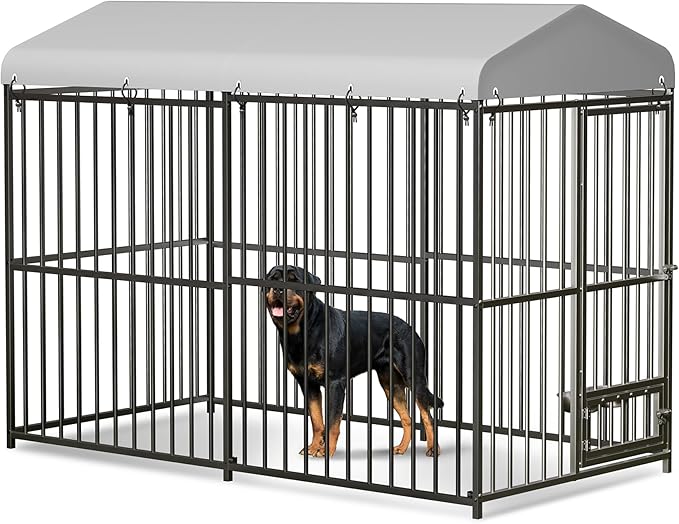 8x4x6 FT Outdoor Dog Kennel,Heavy-Duty Enclosures Outside with UV-Resistant Waterproof Roof Cover and Lock,for Medium and Large Dogs,Easy Assembly-PurrikoPets