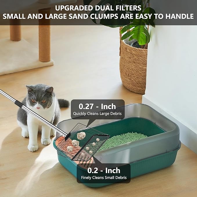 10 Inch Chicken Poop Scooper, Large Metal Chicken Coop Scoop, Chicken Litter Sifting Shovel, Chicken Coop Rake with Retractable Stainless Steel Handle, Chicken Coop Cleaning Tools Accessories-PurrikoPets