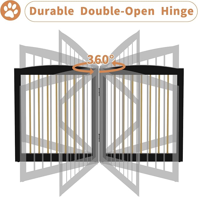 Freestanding Pet Gate for Dogs, Indoor Wooden Dog Gate for House, Foldable Dog Gate for Doorway, Stair, Step Over Pet Puppy Safety Fence Tall, 80 Inch Wide, 4 Panels 32", Black & Gold-PurrikoPets