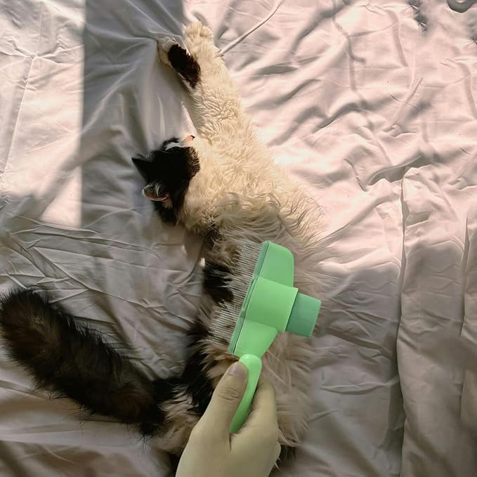 2PCS Cat Comb Dog Hair Comb，Pet Grooming Cleaning Comb，Pet Hair Removal Tool with Release Button-PurrikoPets