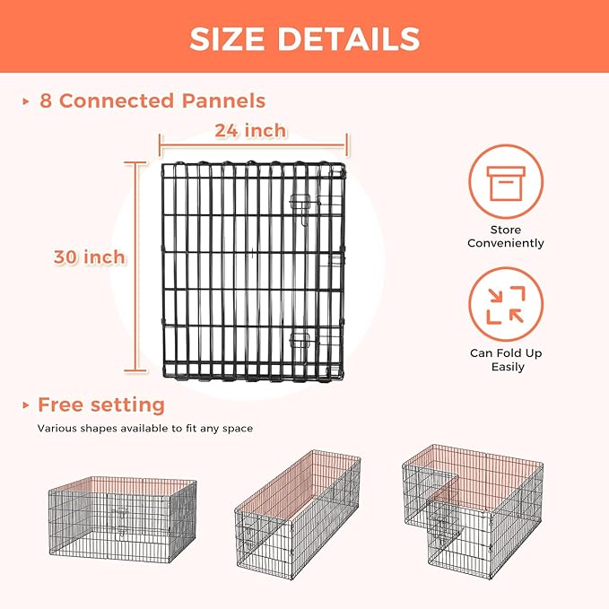 Foldable Dog Playpen 30" Height 8 Panels Metal Exercise Pen with Door - Indoor/Outdoor Puppy Playpen for Small Dogs, Portable Pet Fence for Yard Garden Camping, Black-PurrikoPets