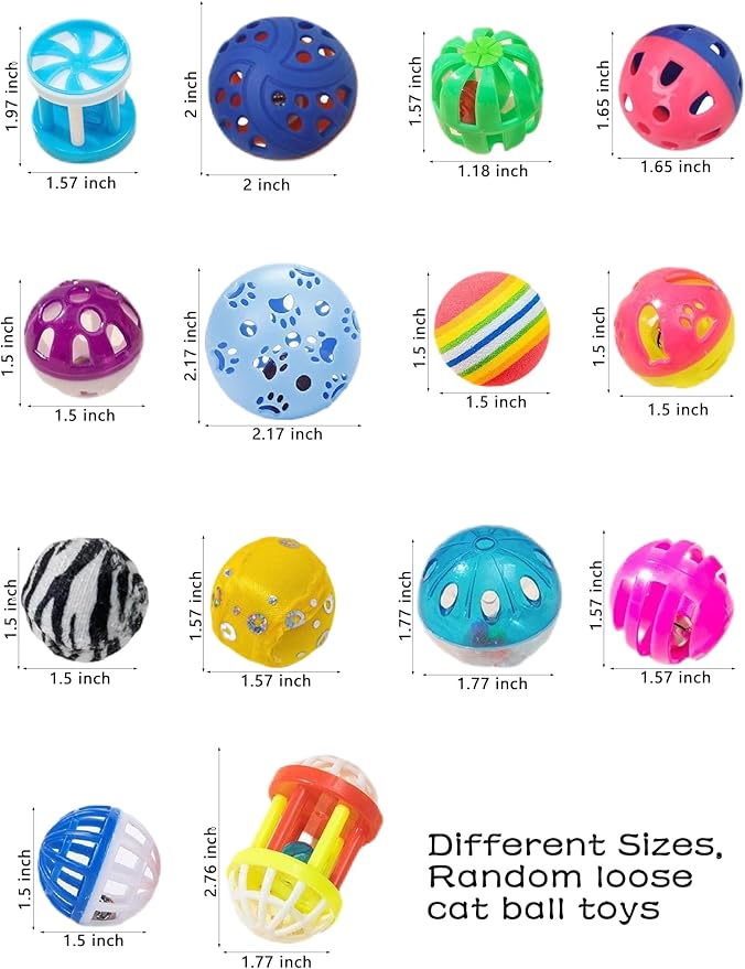 15-Pack Cat Toy Balls for Indoor Cats and Kittens (1.5'' - 2.2'', Cat Toys Mega Set)-PurrikoPets