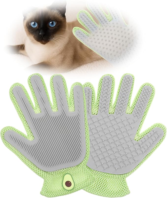 2 in 1 Pet Grooming Glove for Cats & Dogs, Efficient Deshedding Brush Pet Long Short Fur Removal Glove, Gentle Massaging Puppy Kitten Bathing Grooming Brush Tool, Easy Clean Floating Hair Mitt-PurrikoPets